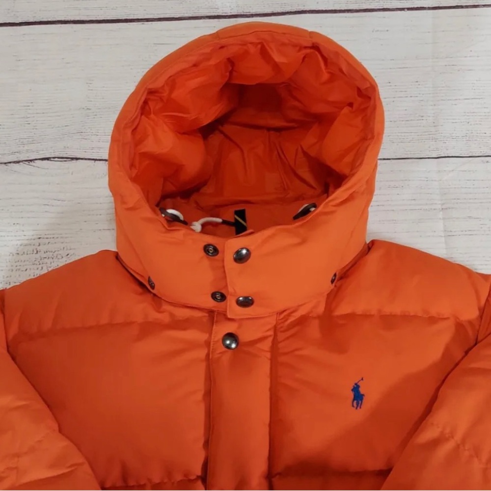 Men's Polo Ralph Lauren Orange Long Down Fill Puffer Coat Large NWT - Picture 6 of 16